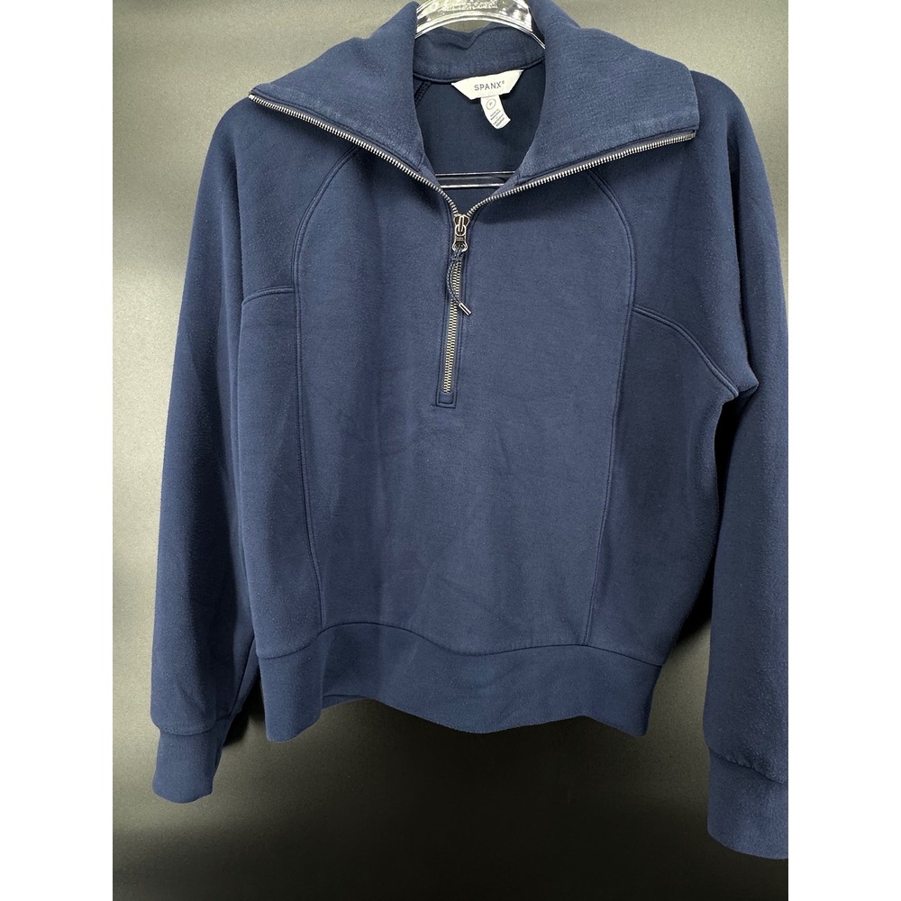 Spanx AirEssentials Half Zip Pullover Navy Blue Sweatshirt Small Petite